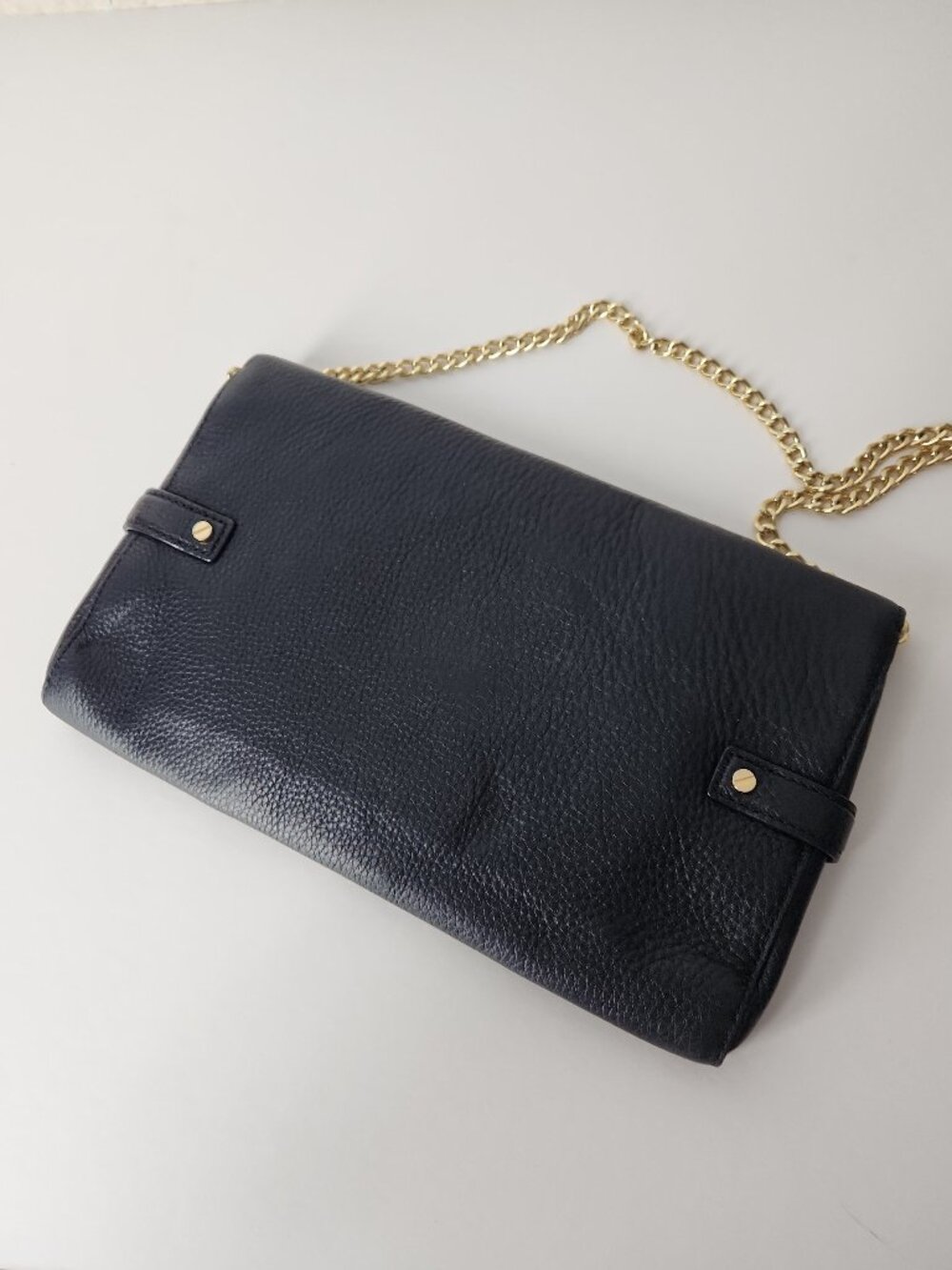 Michael Kors Astrid black pebbled leather clutch bag gold chain shoulder strap - Picture 5 of 14